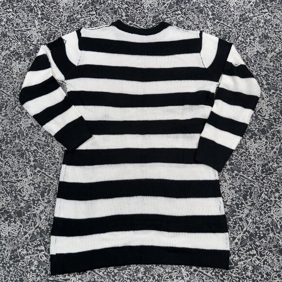 Grunge Distressed Striped Sweater Dress Black White Knit Y2K Punk Alt Oversized - Picture 2 of 5
